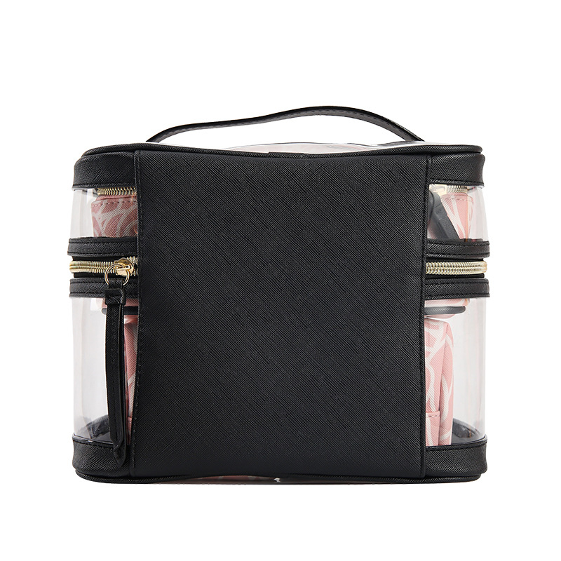 源头厂家大容量透明四件套化妆包金属标皮革收纳包简约女士口红包详情7