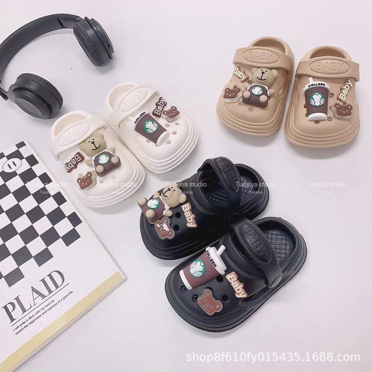Crossover verano niños DIY té de leche oso dibujos animados bolsa cabeza agujero zapatos interior y exterior niños chicos niñas tendencia INS viento zapatillas pic 4