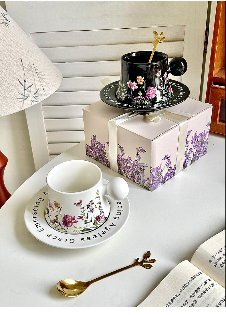 High-quality ceramic coffee cup and saucer set gift box, high-end and exquisite underglaze color afternoon tea cup as a souvenir pic 9