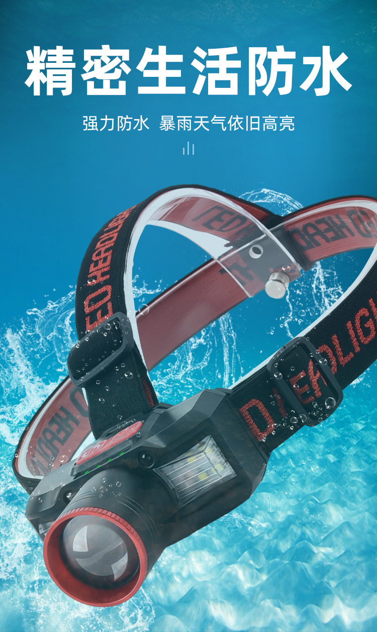 白激光芯片挥手感应头灯USB可充电户外头戴式夜钓灯白激光头灯详情14