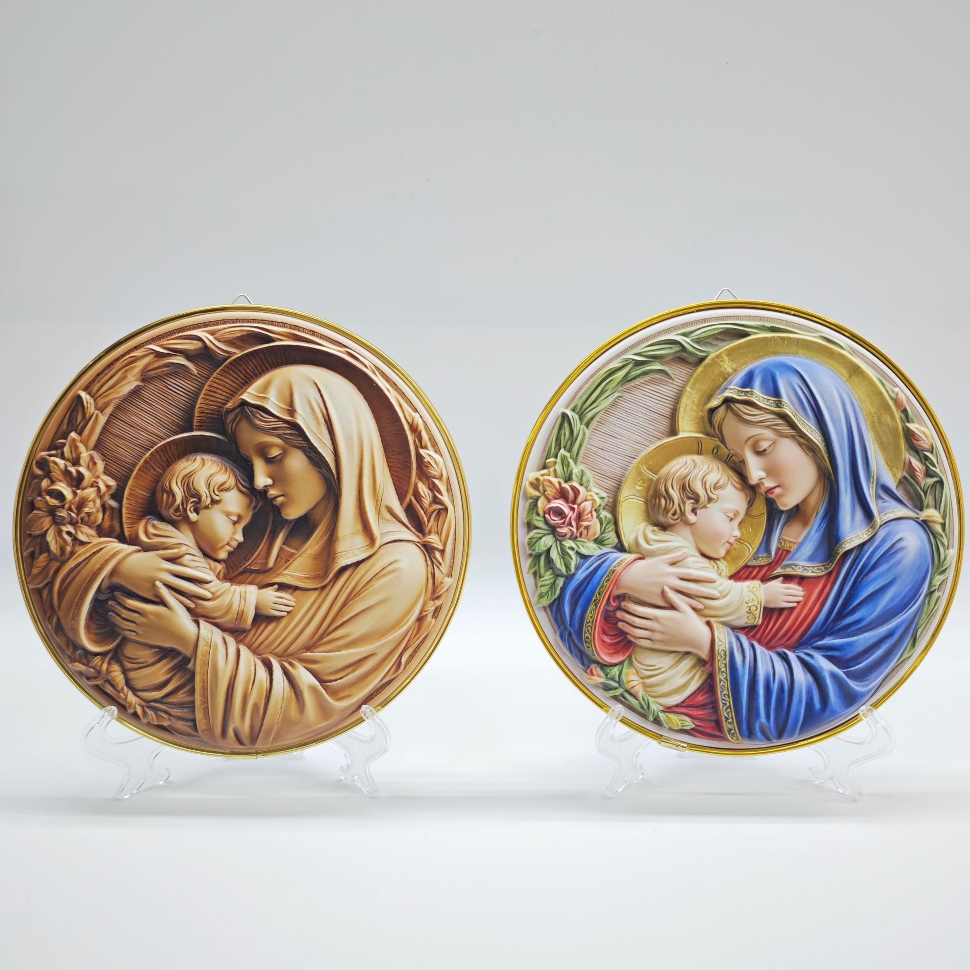 Religious art: Virgin Mary and Infant Jesus relief plate Buddha statue, Guan Gong statue, God of Wealth statue, Buddhist utensils, resin Buddha statue and deity statue pic 1