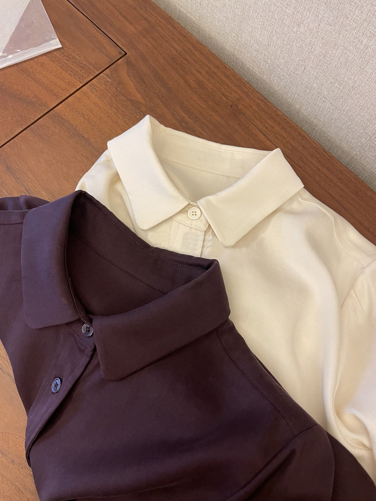 原厂里的禾！上身简直绝了，篙级哑光感天丝翻领长袖纯色气质衬衫详情23