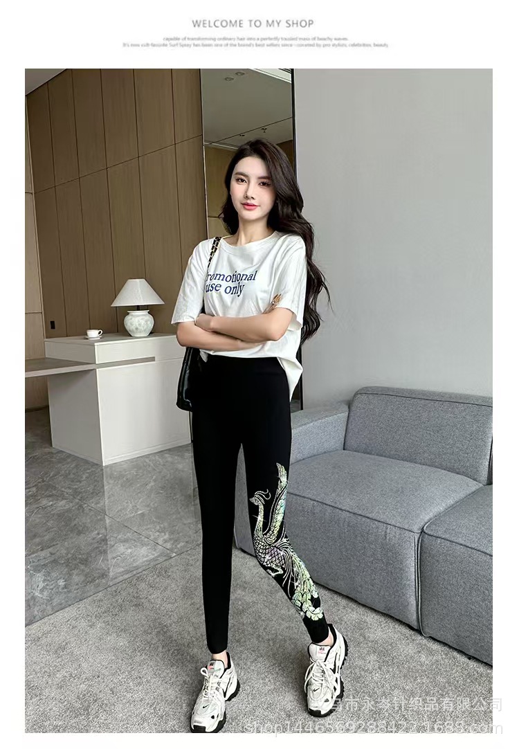 龙凤烫钻打底裤莫代尔高弹力裤高腰提臀运动健美裤铅笔裤秋冬加绒详情12