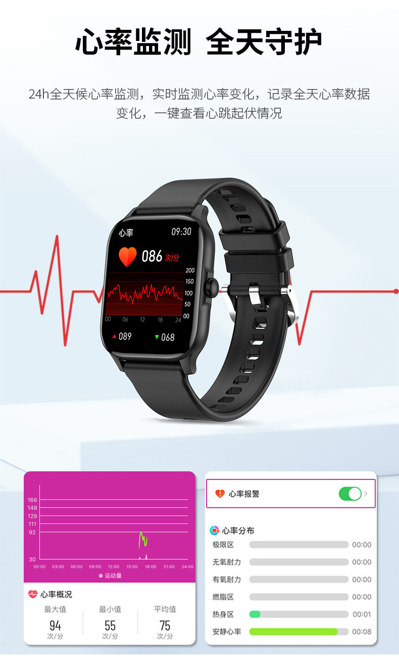 跨境M1智能手表蓝牙通话高颜值表盘心率监测男士女士运动手表工厂详情7