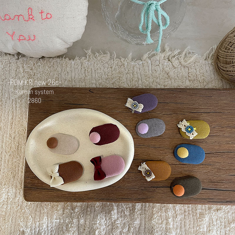 Nueva versión coreana tela oval frijoles redondos horquillas para el pelo niños hecho a mano lateral pelo roto horquillas flequillas frente broche clip accesorios para el pelo pic 3