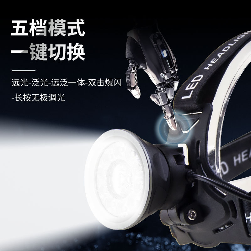 派力德新品头灯远泛光一体大功率多灯强光超亮铝合金户外夜钓骑行详情4