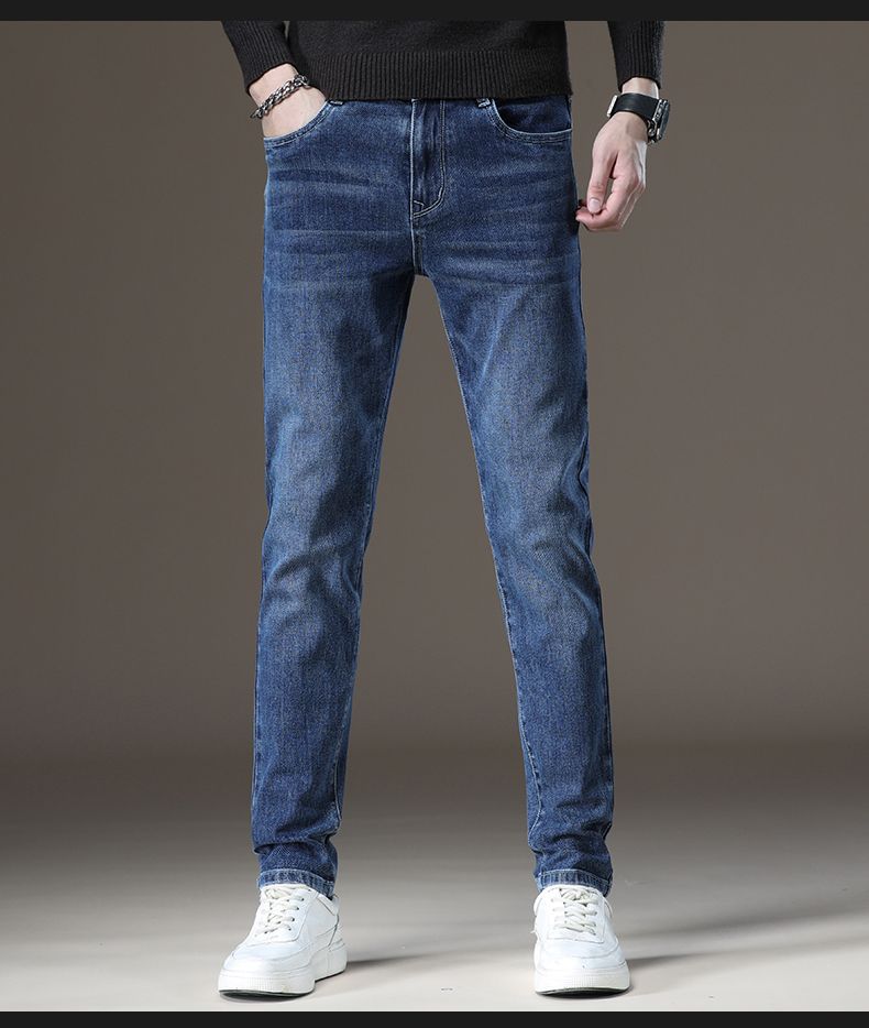 Autumn and winter thickened and fleece jeans for men, autumn straight-leg, fashionable and versatile, slim-fitting, petite stretch denim long pants, thick style pic 24