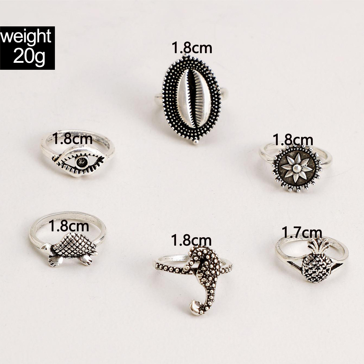 欧美跨境波西米亚海星扇贝戒指 沙滩风椰树蝴蝶雕花复古戒指套装详情3