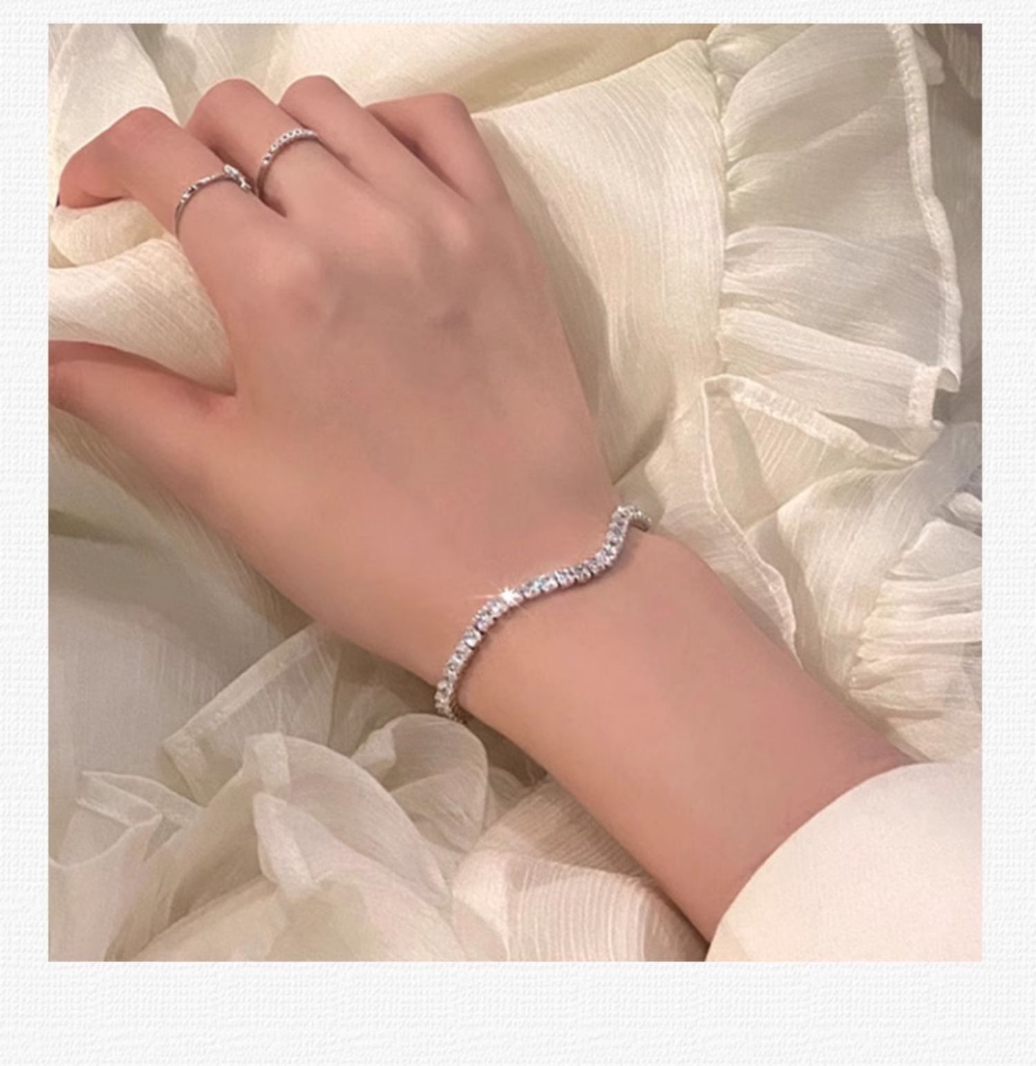 钛钢不掉色贝母灵蛇形蛇骨手镯闪钻质感手链锆石ins轻奢开口银色详情18