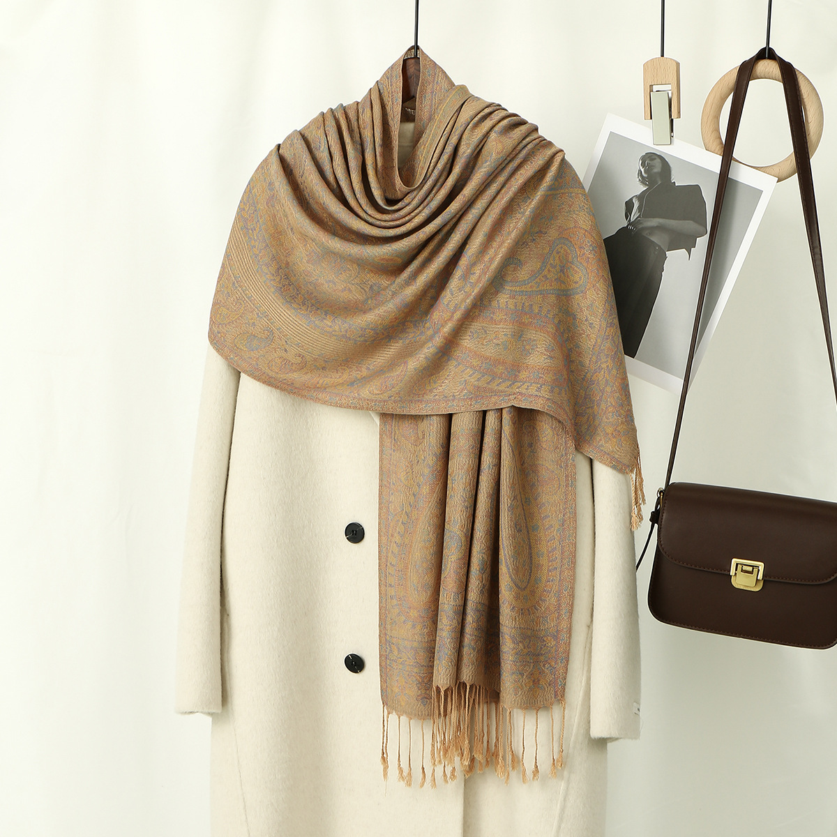 Cashew Printed  Shawl Thick Jacquard Tassel Shawl Women pic 9