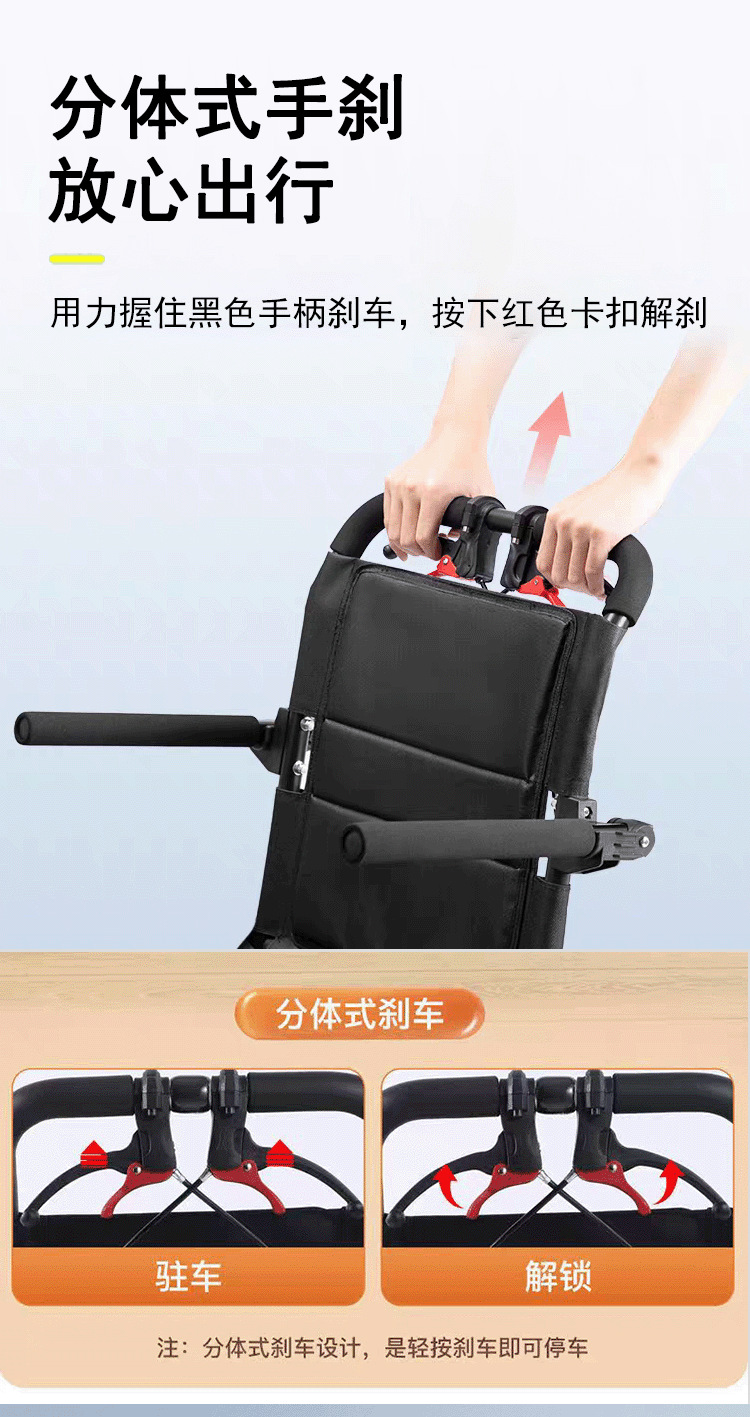 佛山厂家定制小型轮椅 铝制轻便折叠可上飞机 老人代步神器手推车详情9