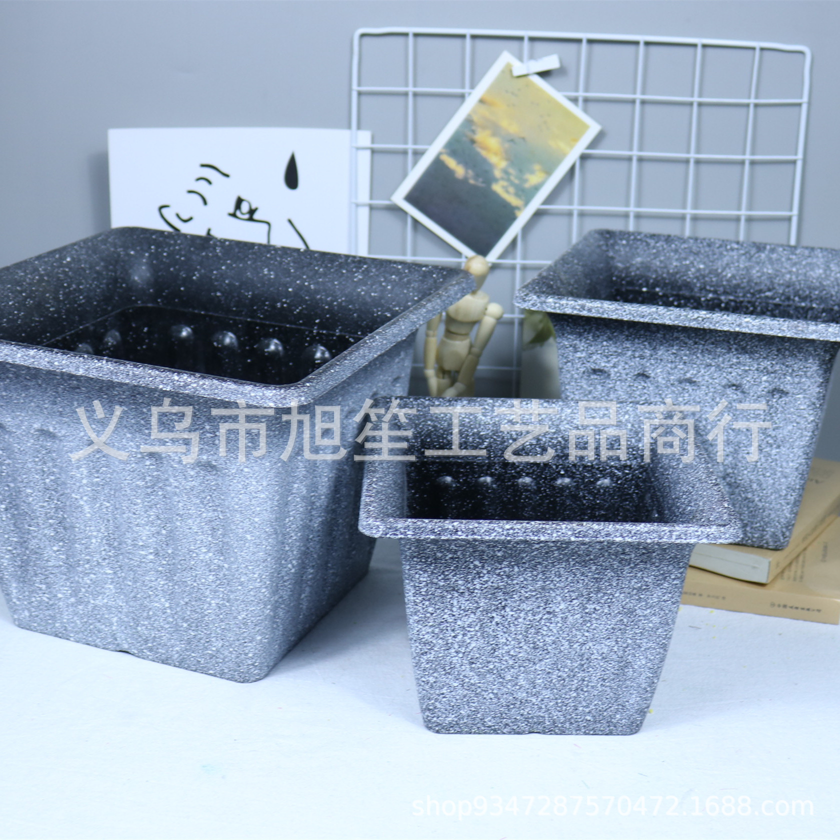 Golden square large-diameter light luxury balcony flower pot decoration, spray-painted hotel ornaments, garden plastic flower POTS pic 2