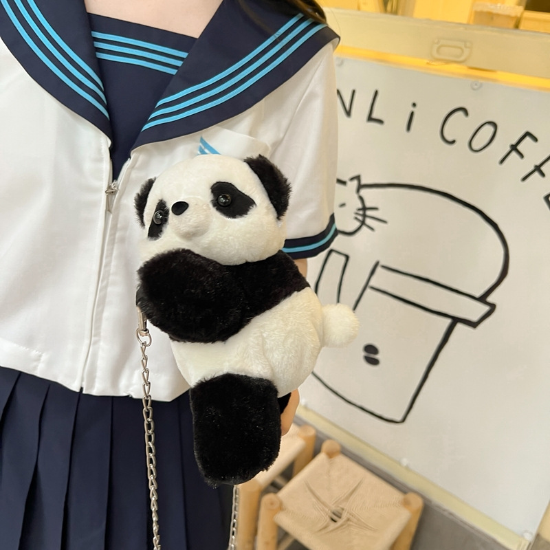 2024新款时尚熊猫双肩包清新甜美可爱卡通毛绒玩具包仿真抱枕背包详情29