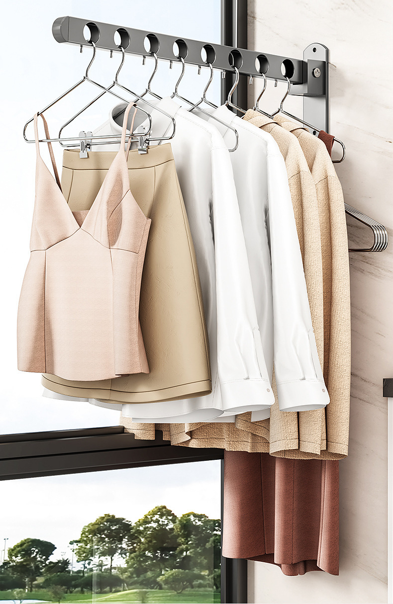 阳台伸缩晾衣杆免打孔隐形折叠晾衣架壁挂墙上固定卫生间晾衣神器详情2