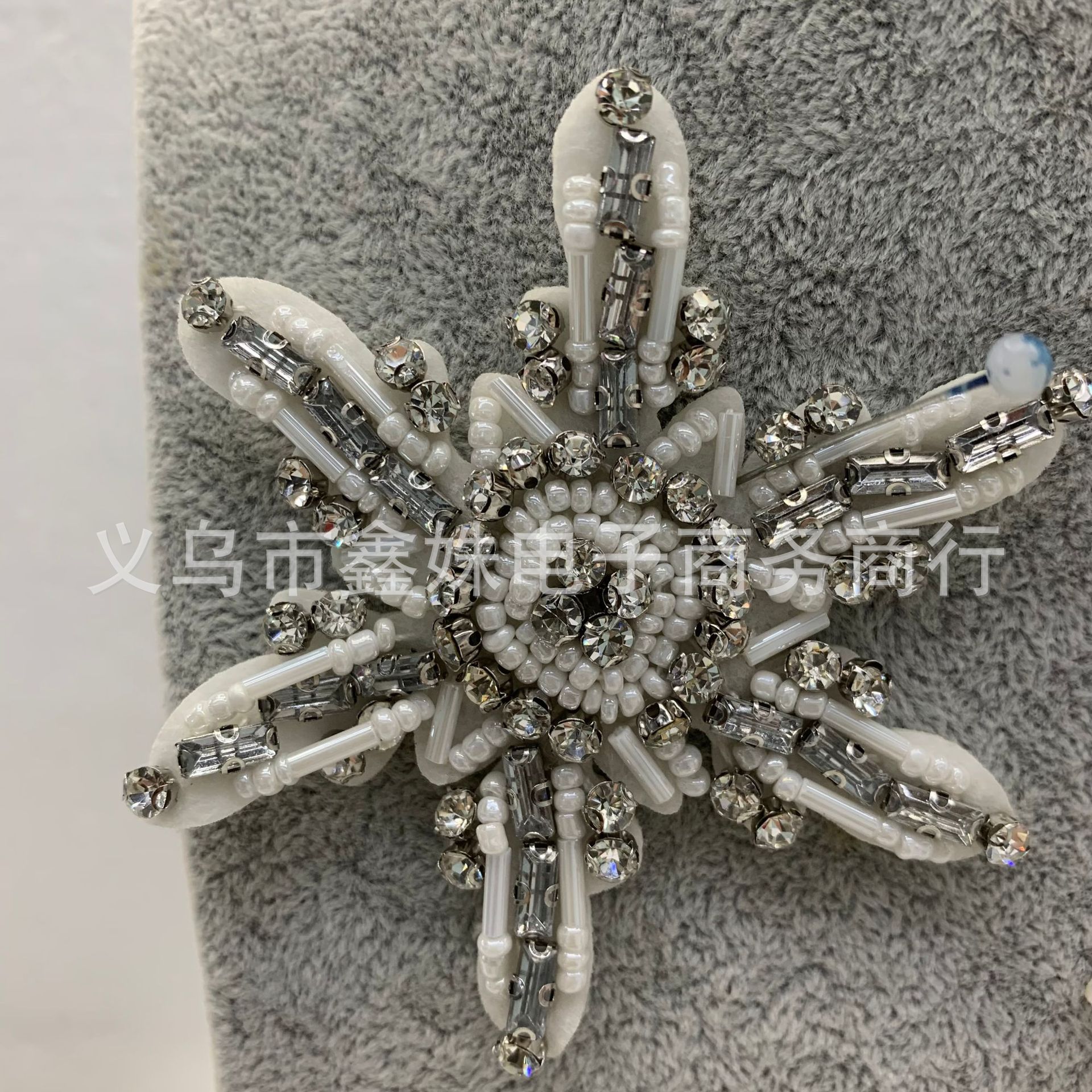 White snowflake, diamond-encrusted, beaded, embroidered patchwork decorative stickers pic 2