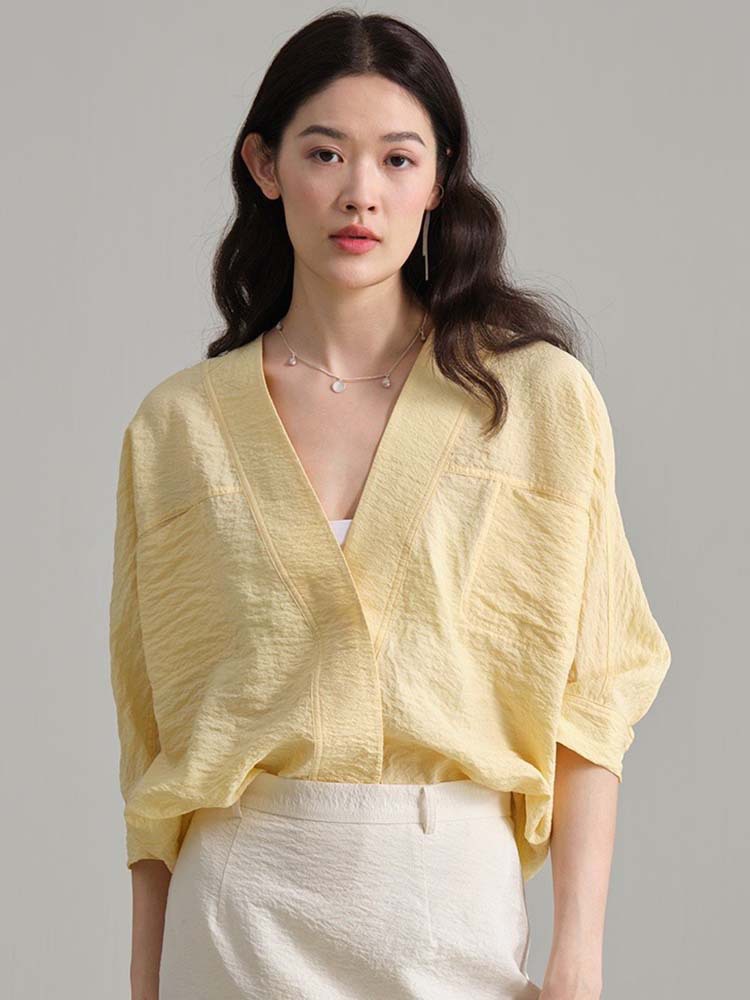 TH ~ ROW 2025 Spring/Summer washable crumpled dry silk coleless batsleeved brand silk shirt for women pic 1