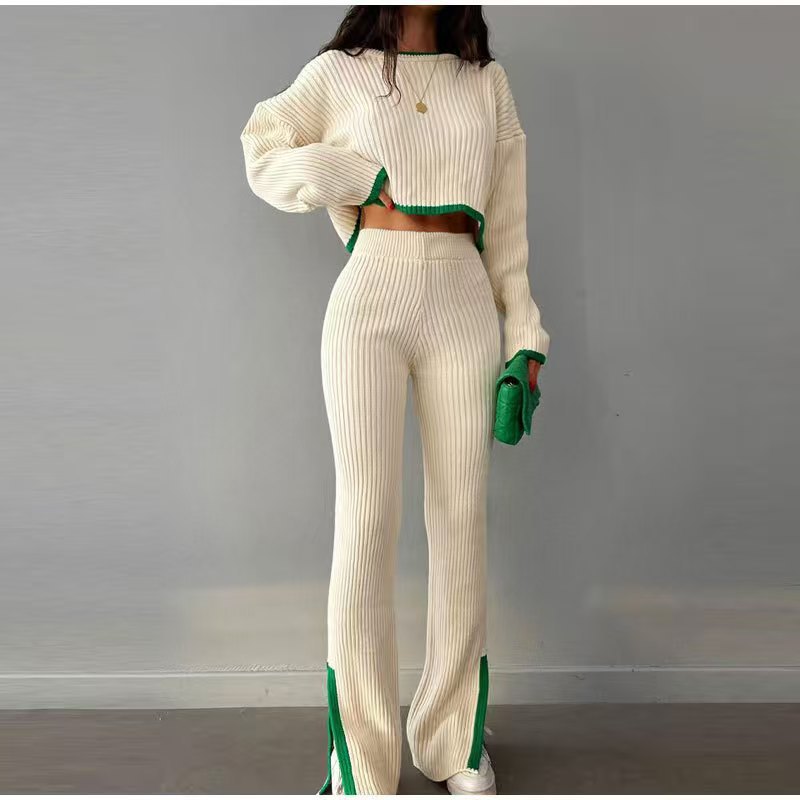 In stock for autumn and winter, new cross-border Russian long-sleeved sweater sets, knitted tops and long pants sets for women pic 1