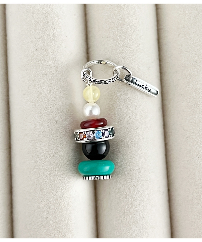 925 sterling silver colored beaded wishing tower pendant, simple, retro, fashionable and individual necklace, suitable for both men and women, N1250 pic 8