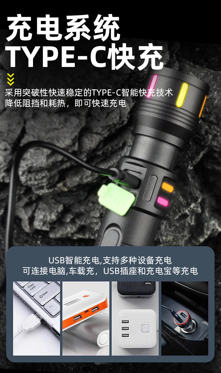 A new cross-border high-intensity led flashlight with charging function, a portable mini white laser flashlight, suitable for outdoor hiking pic 7