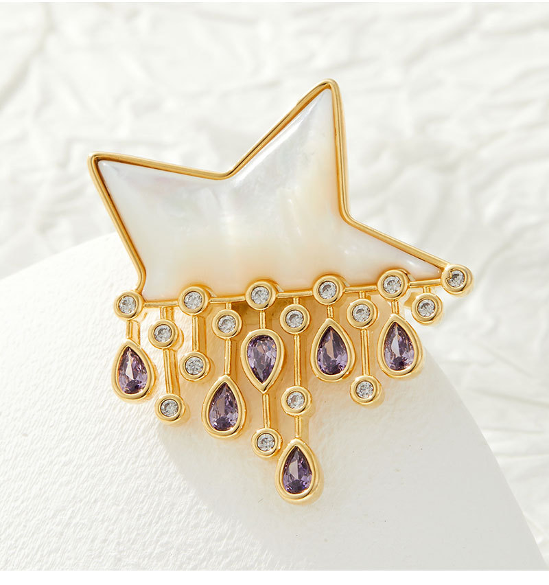 Original design natural mother-of-pearl star raindrop brooch, fashionable, light luxury, dynamic design, delicate and versatile brooch pic 18