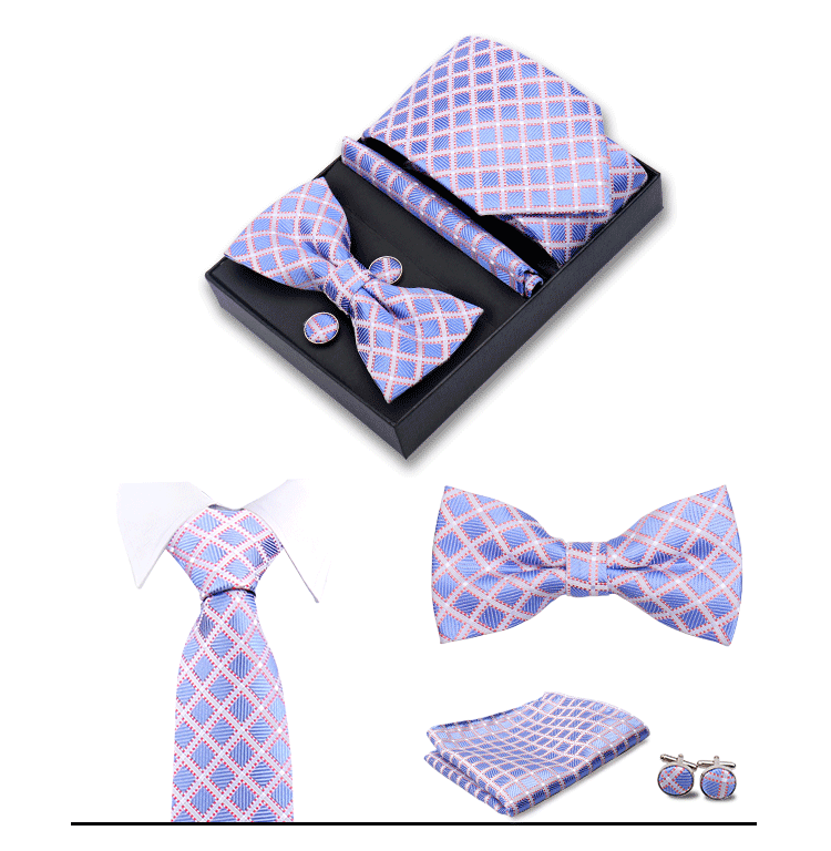 男士商务8cm领带领结口袋巾5件套礼盒装婚礼宴会条纹黑色手打领带详情27