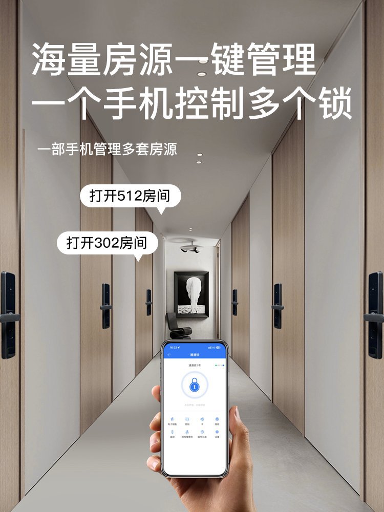 Colorful Tongtong Lock: Homestay, hotel, Apartment, card-swiping, Bluetooth Smart Door, anti-theft Door, Fingerprint and Password Lock for rent pic 1