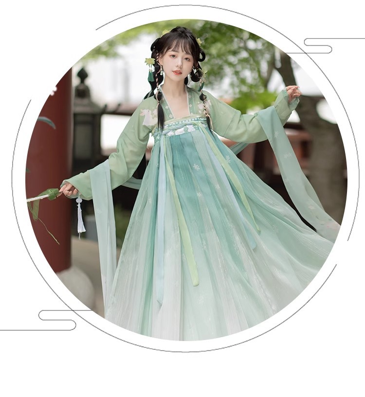 National trend embroidered waist-length cross-neck blouse and skirt set, adult Hanfu, female student chest-length printed spring and autumn style pic 8