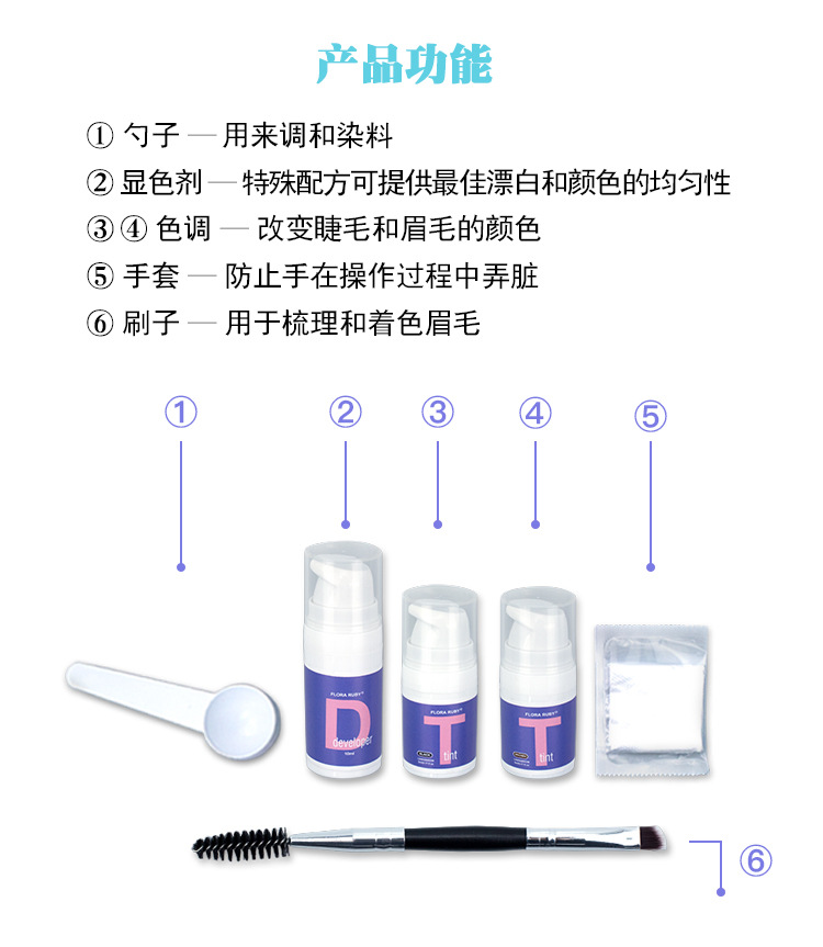 Cross-border Makeup FLORA RUBY Eyebrow Dye Cream Set, Beauty salon Quick-drying Natural Eyebrow dye and perming cream wholesale pic 5