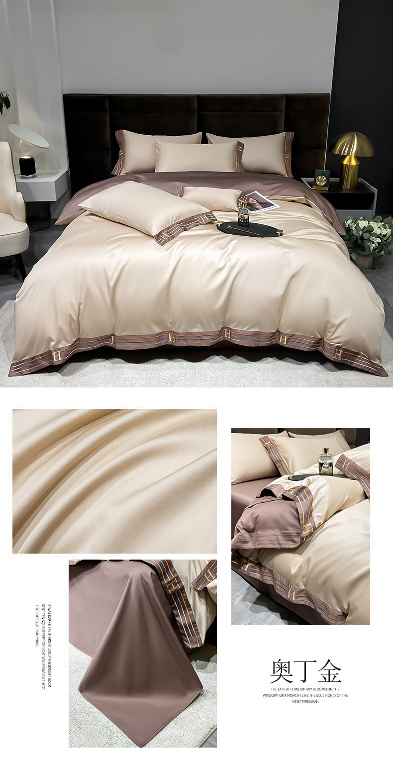 Pink silk bedding four-piece set, duvet cover, pure cotton 60-count bedding, warm and romantic home textiles pic 12