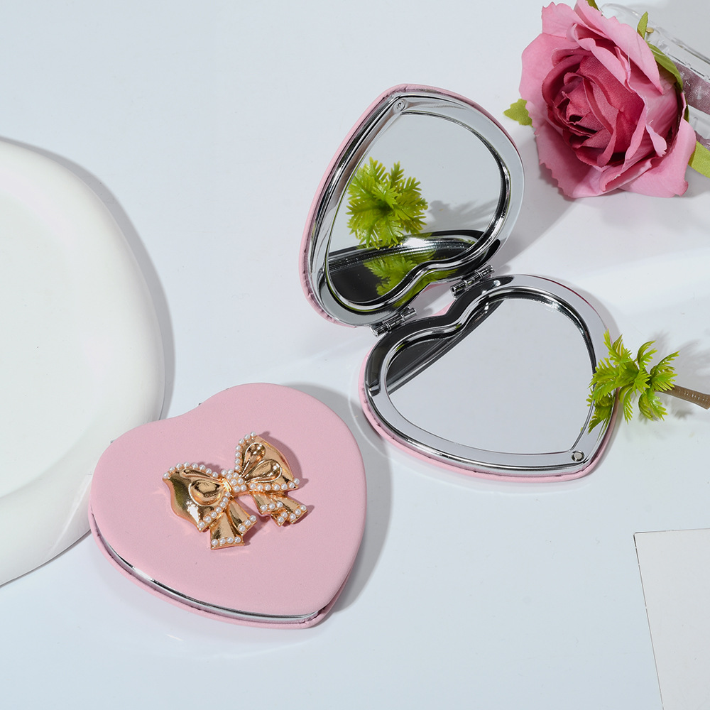 爱心蝴蝶结随身镜高级质感小镜子金属双面便携折叠化妆镜工厂批发详情4