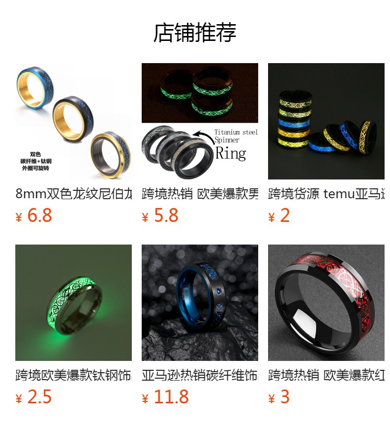 欧美钛钢饰品批发 龙纹戒指镶龙片 不锈钢戒指义乌小饰品工厂直销详情1