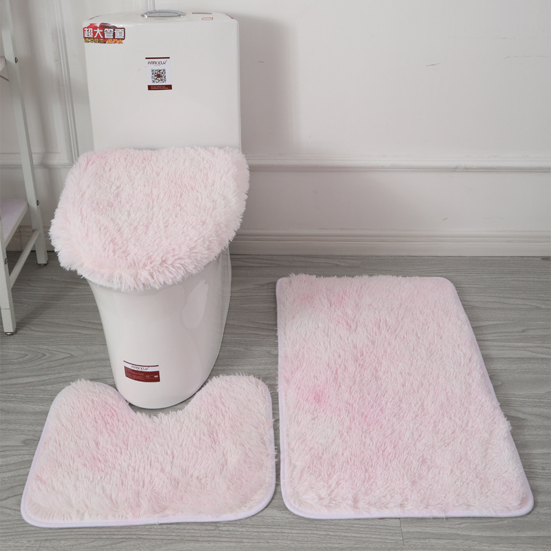 Factory direct sales and wholesale of tie-dyed silk and wool sets, three-piece sets, U-shaped toilets, bathroom floor MATS, water-absorbing and anti-slip pic 5