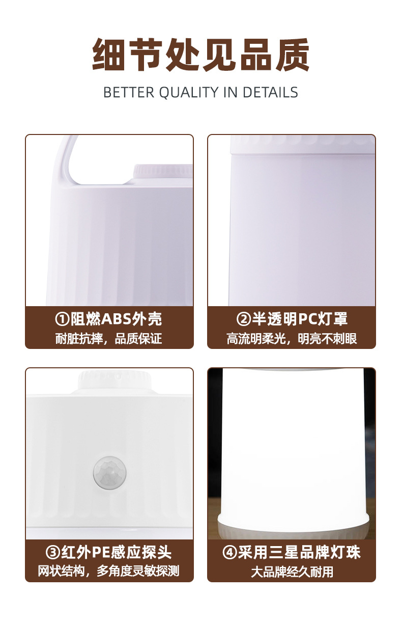 Export and foreign trade of rechargeable camping lights, portable hanging revolving lights, desk lamps, human body sensor lights, led lights, sensor camping smart night lights pic 10