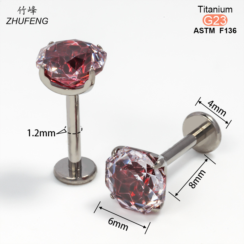 F136钛合金耳钉螺旋内牙四爪镶锆石爆闪高级感耳骨钉耳饰详情15