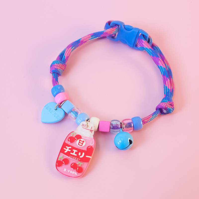 Cross-border Amazon pet cat and dog collars, color-blocking woven necklaces, adjustable heart-shaped smiling faces, bee cola pic 11