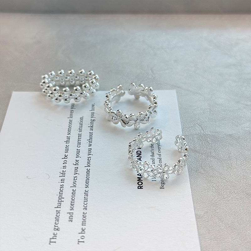 925纯银花朵戒指女简约优雅甜美气质森系小清新开口设计指环素银详情8