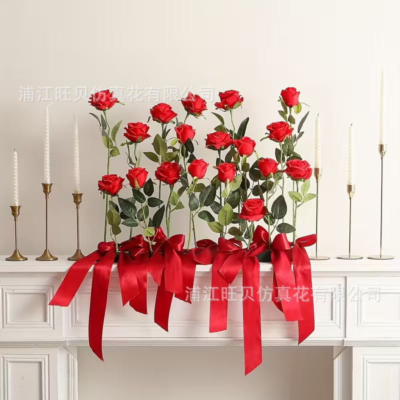 仿真绢布玫瑰花婚庆装饰仿真花七夕拍摄道具家居装饰单支假花玫瑰详情5