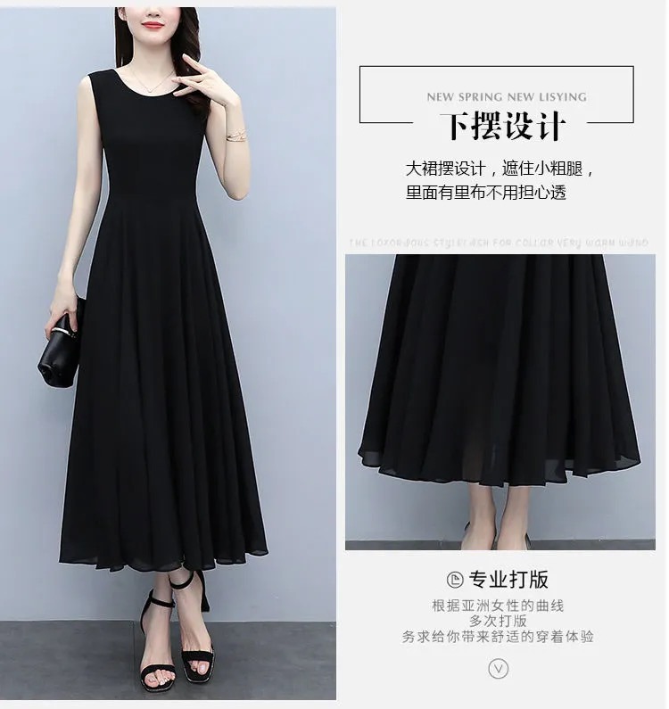 Verano 2023 nuevo tamaño más de las mujeres vestido de gasa temperamento vestido largo sin mangas versátil slim halter vestido de chaleco pic 15