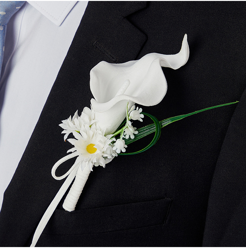 高级感婚礼胸花蜜釉粉永生花马蹄莲男士襟花手工造境新郎结婚胸花详情25