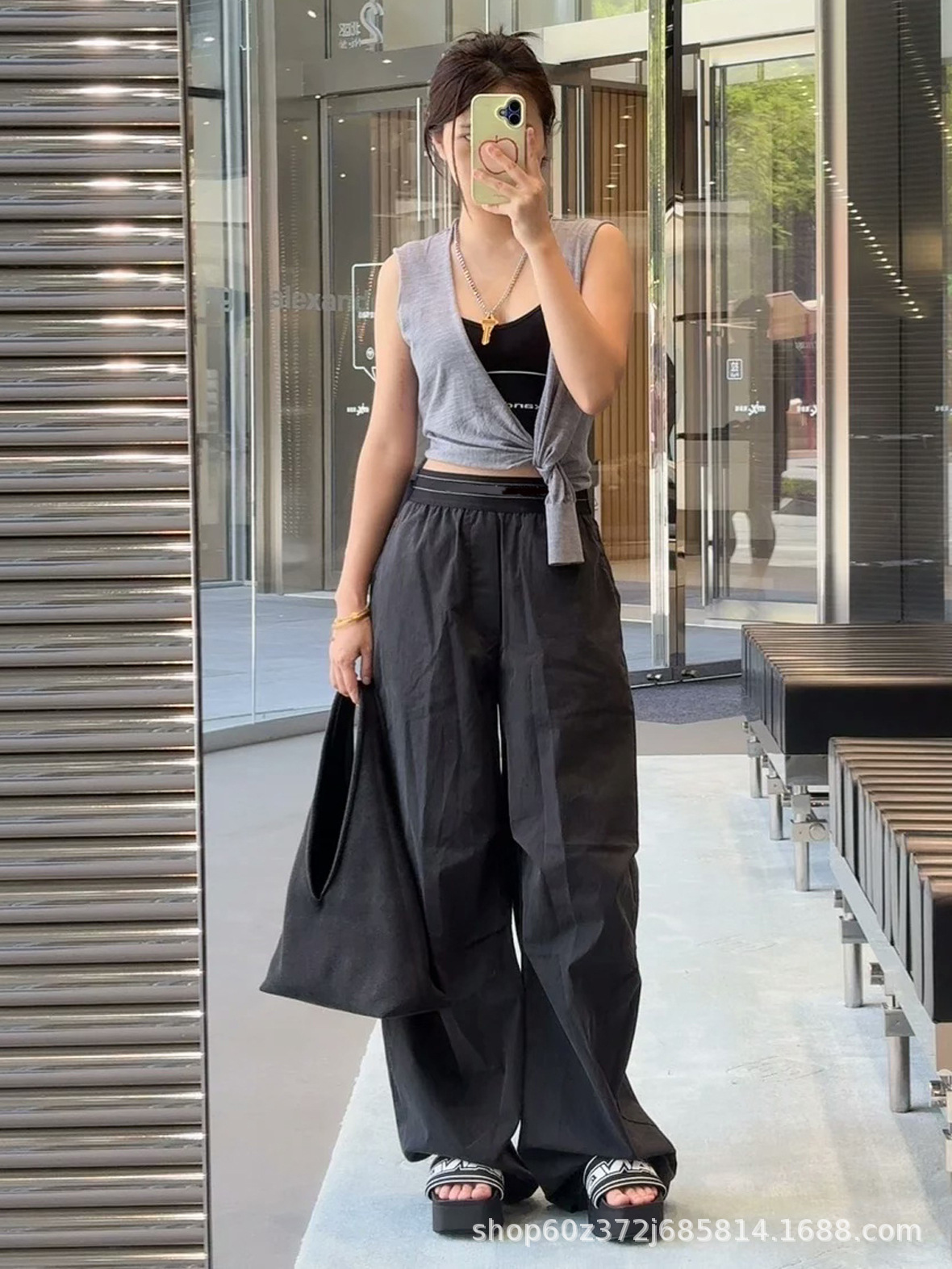 2025早秋新款小众设计美式复古松紧腰宽松直筒显瘦百搭阔腿裤女详情4