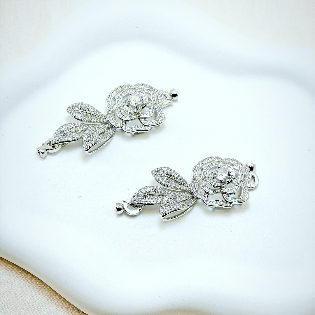 新款DIY珍珠配件新设计款茶花满钻系列项链手链连接扣子 半成品托详情9