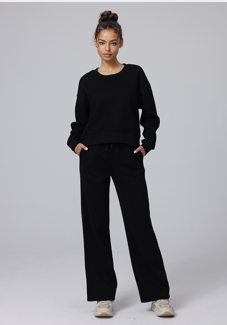 High-waisted yoga pants for autumn and winter, casual straight-leg wide-leg pants, Scuba versatile for commuting, running with fleece sweatpants for women pic 17