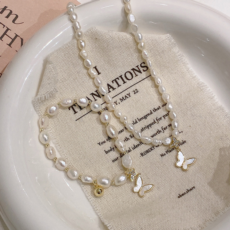 巴洛克淡水珍珠项链女夏气质网红设计感蝴蝶锁骨链不规则珍珠颈链详情35