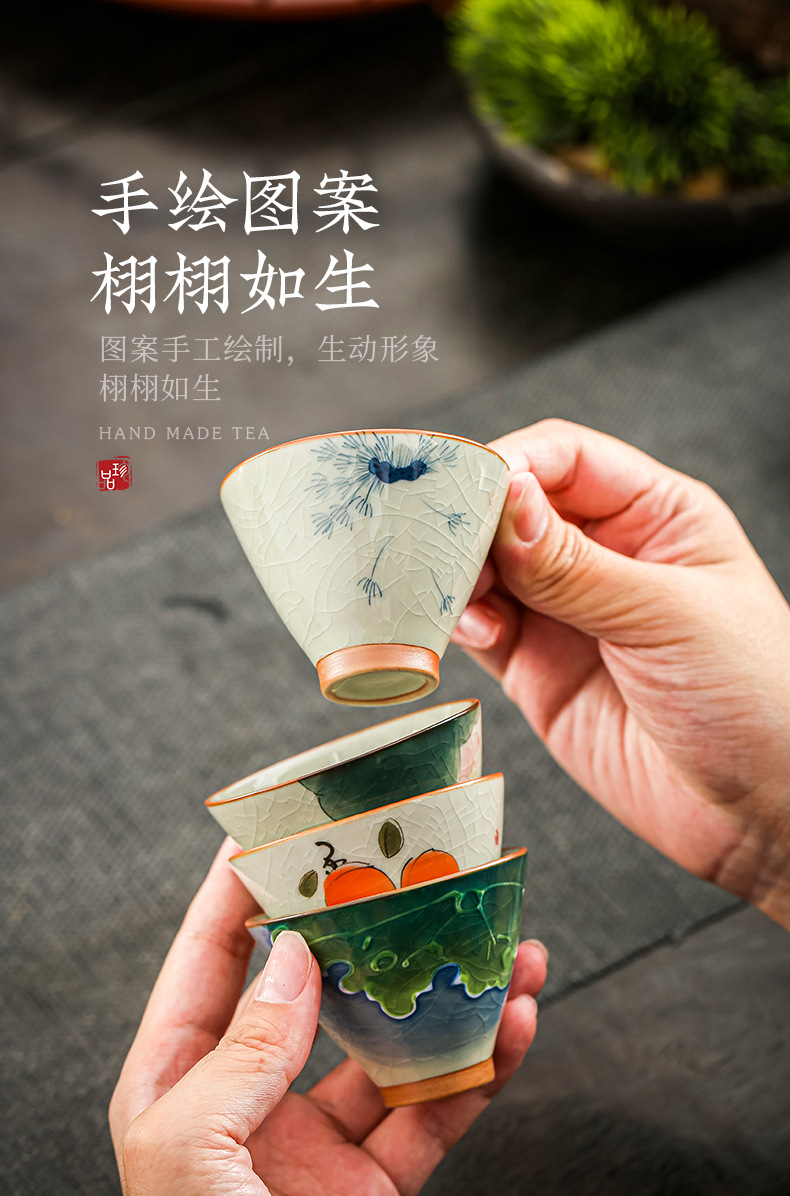 哥窑手绘荷花斗笠杯品茗杯开片陶瓷功夫茶杯釉下彩主人杯单 杯斗详情4