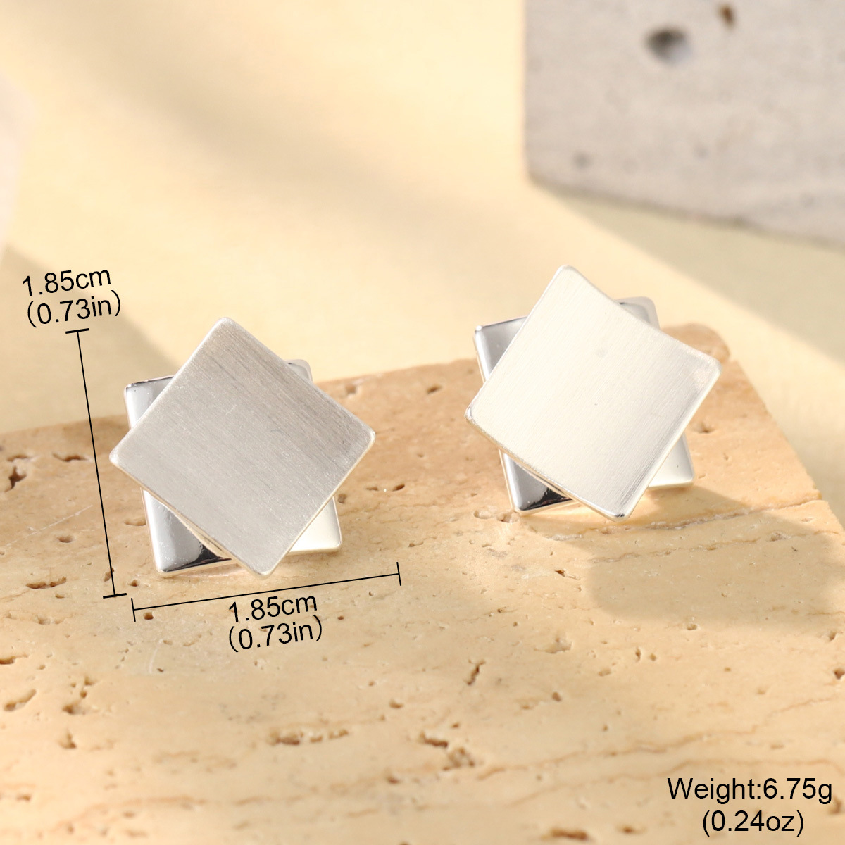 French geometric metal minimalist earrings with an irregular texture, white lava ring and enamel adjustable joints pic 48