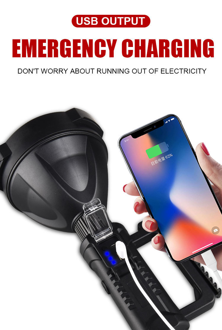 The new cross-border P70 high-intensity searchlight, USB charging emergency light, outdoor waterproof large light cup, LED portable light pic 6