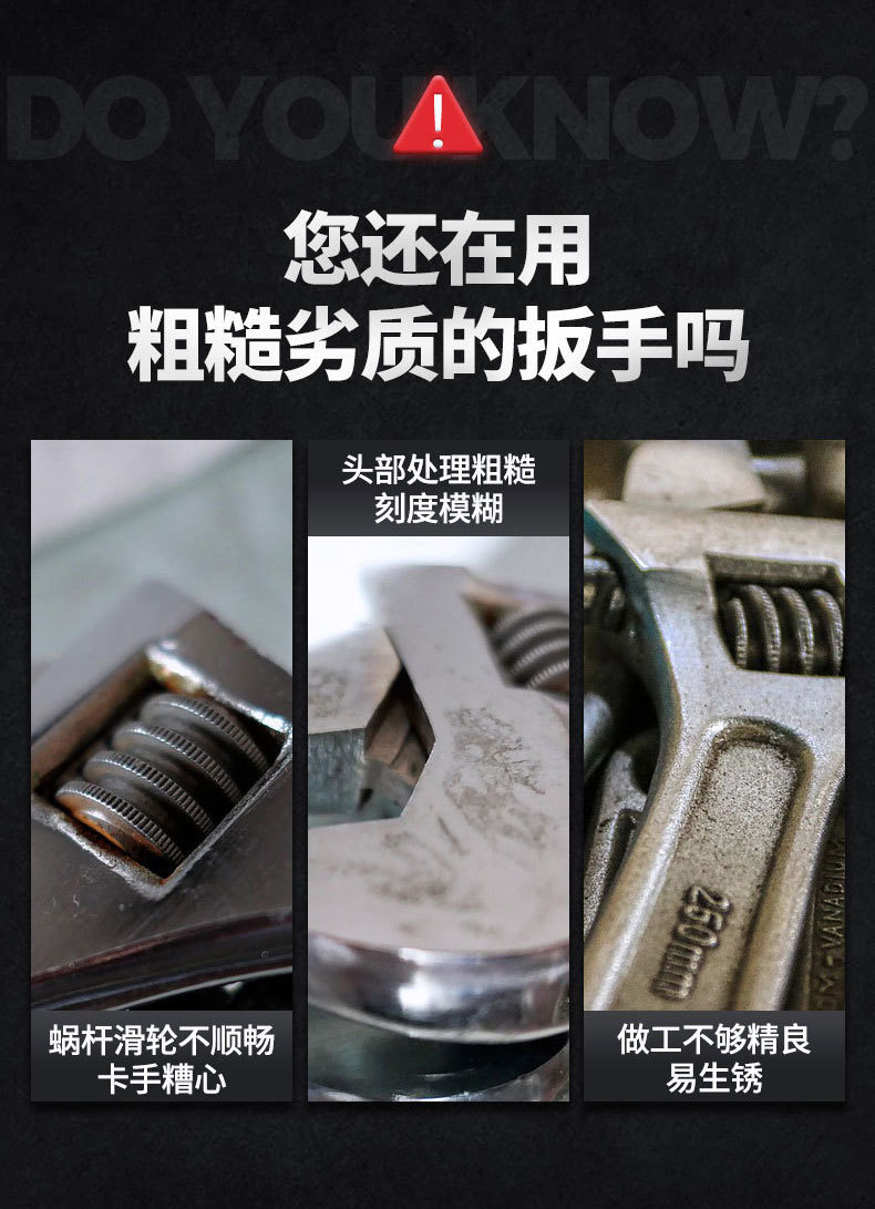 活动扳手 工业级8寸包胶防滑活口扳手万能大开口扳子活络扳手批发详情7