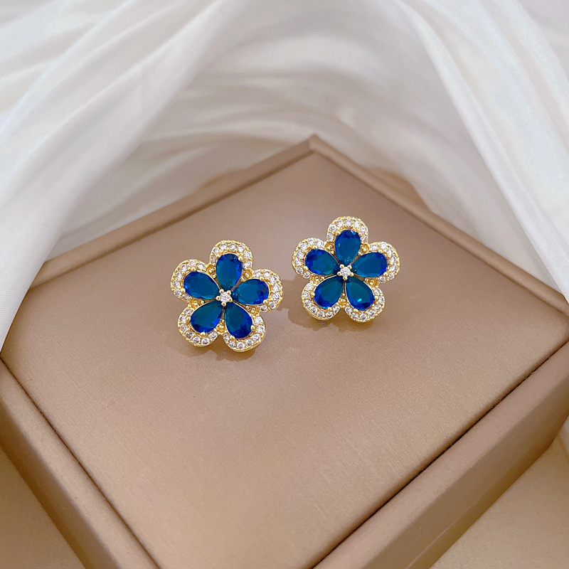 【钛钢】五叶花朵项链耳环套装轻奢微镶个性气质宴会耳饰项饰组合详情18