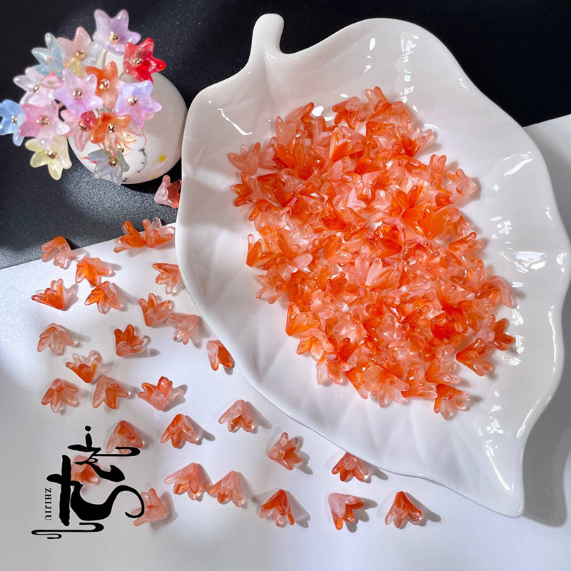 捷克琉璃百合花花瓣树叶子diy手工制作汉服头饰耳环古风发簪详情15