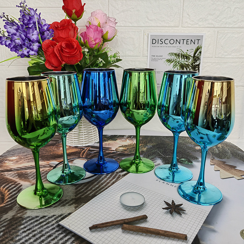 创意红酒杯6135电镀工艺品350ml 无铅纳钙玻璃鸡尾酒杯高脚电镀杯详情10